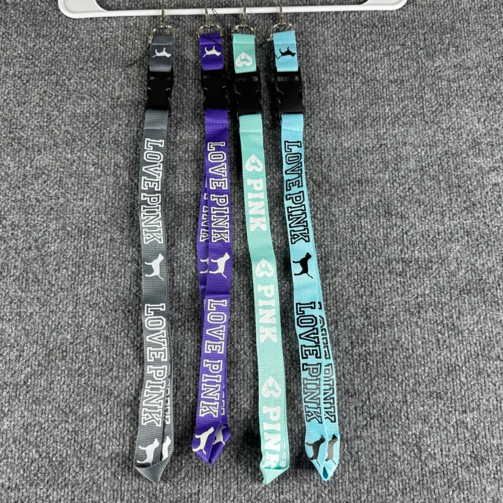 Victoria's Secret PINK Lanyards 4 Pack Grey Purple Mint Blue Dog Logo Keychains